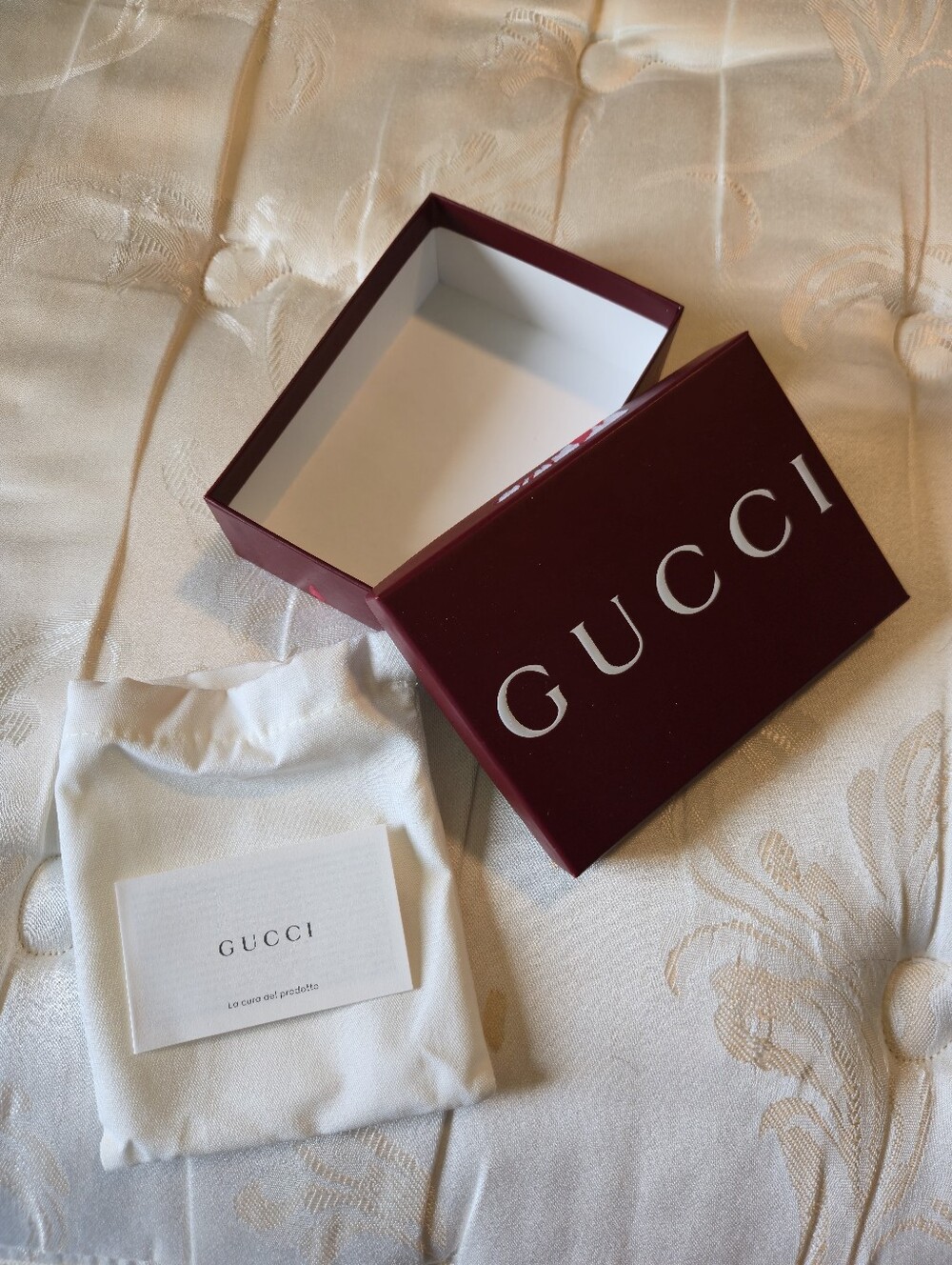 Gucci Burgundy and White Watch Box with Dust Bag Empty.